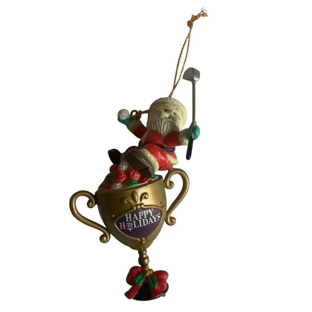 Vtg Santa‎ Claus Golf Trophy Christmas Ornament With 